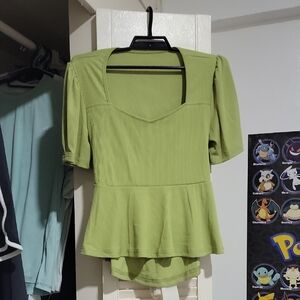 Green Square Neck Women's Top